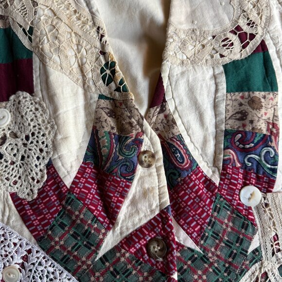 Vintage Patchwork Lace Appliqué Vest | Handmade Cottagecore | One of a Kind - Picture 4 of 6